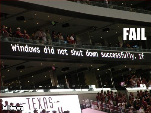 Photo d'un message d'erreur windows affiché dans un stade