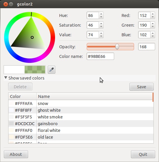 Capture d'écran du logiciel Gcolor2