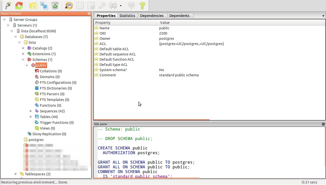 Capture d'écran du logiciel PGadmin 