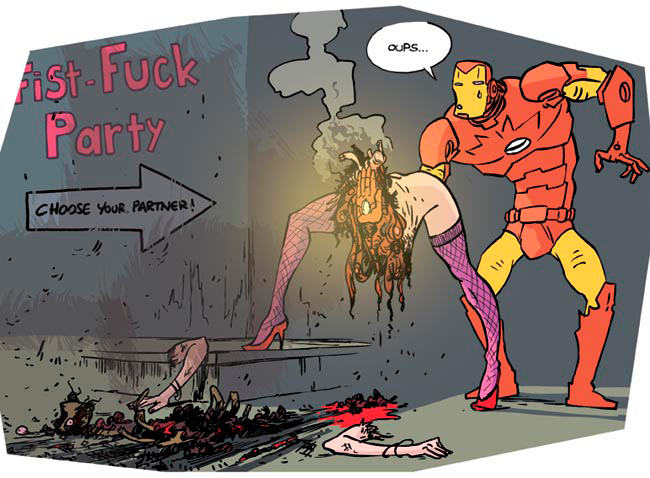 Iron man tuant sa partenaire lors d'un fist fuck